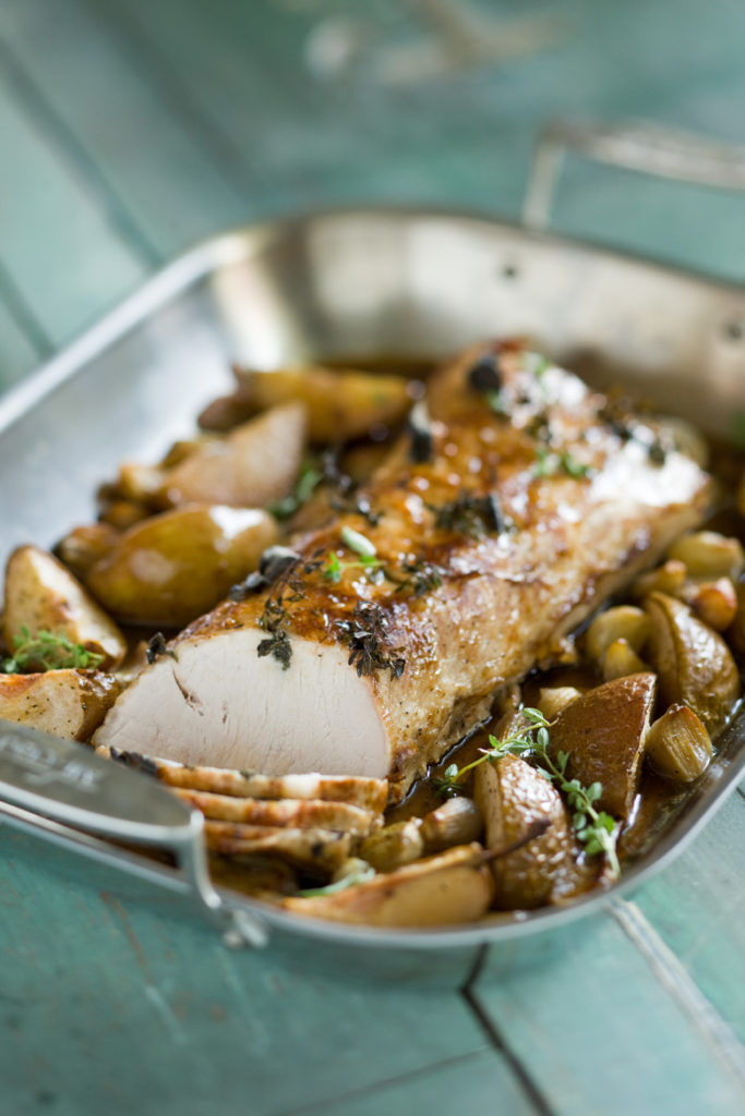 Pork Loin with Roasted Pears and Shallots - Relish