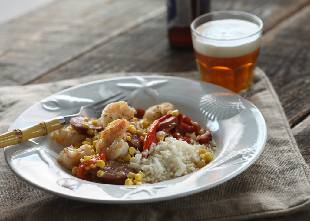 Shrimp with Kielbasa Smoked Sausage and Peppers - Relish