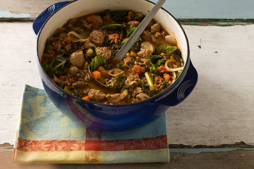 Beef and Sausage Stew with Winter Greens
