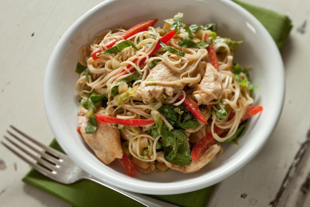 Chinese Chicken and Noodle Salad with Peanut Sauce.