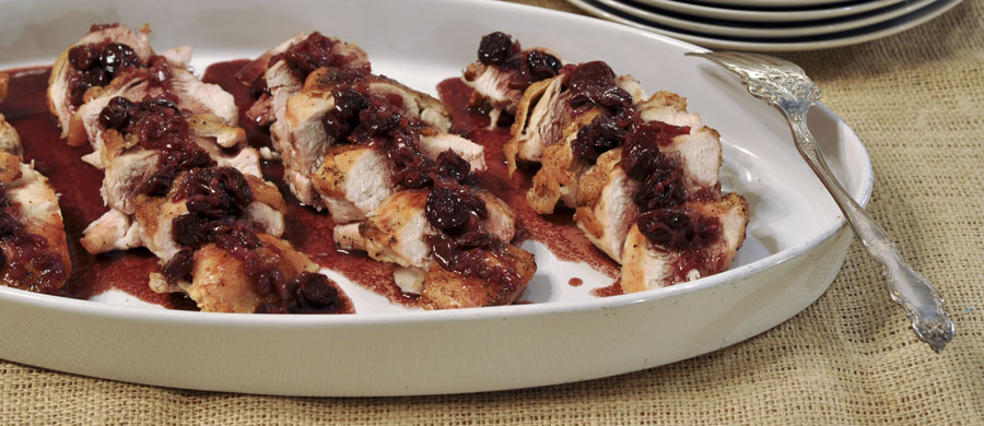 Pan-Seared Chicken with Dried Cherries and Port