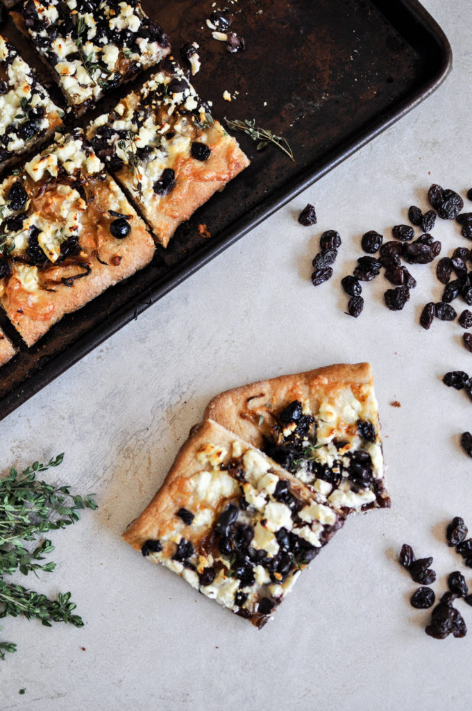 Caramelized Onion and Raisin Focaccia with Feta