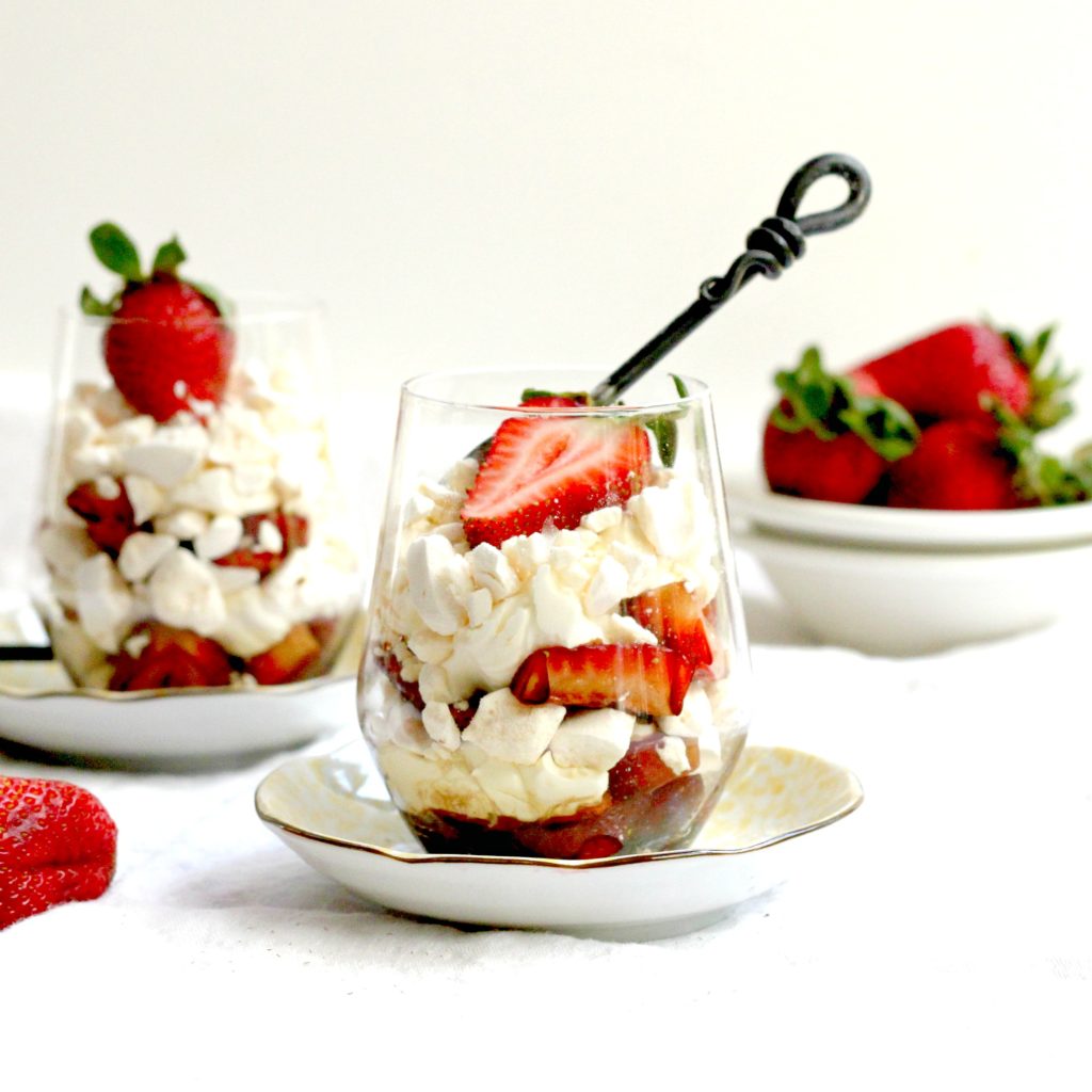 Strawberry Meringue Parfaits with Balsamic Syrup Relish