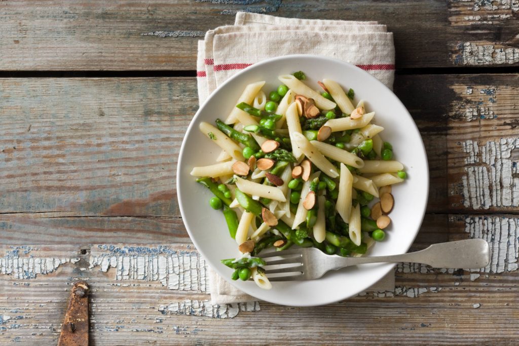 Penne with Asparagus, Peas and Mint