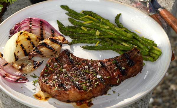 Glazed Pork Chops with Grilled Onion Medley Image